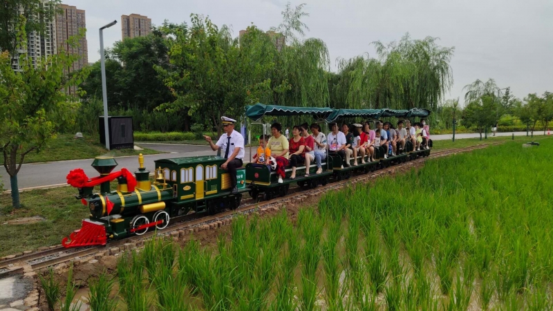 長(zhǎng)安公園稻香園高顏值田園小火車開動(dòng)